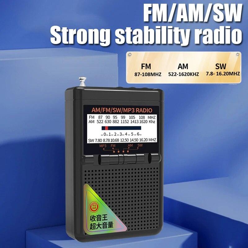 Portable Full Band Radio MINI FM/AM/SW Receiver TF Card/USB MP3 Music Player with 3.5mm Jack High Sensitivity Radio