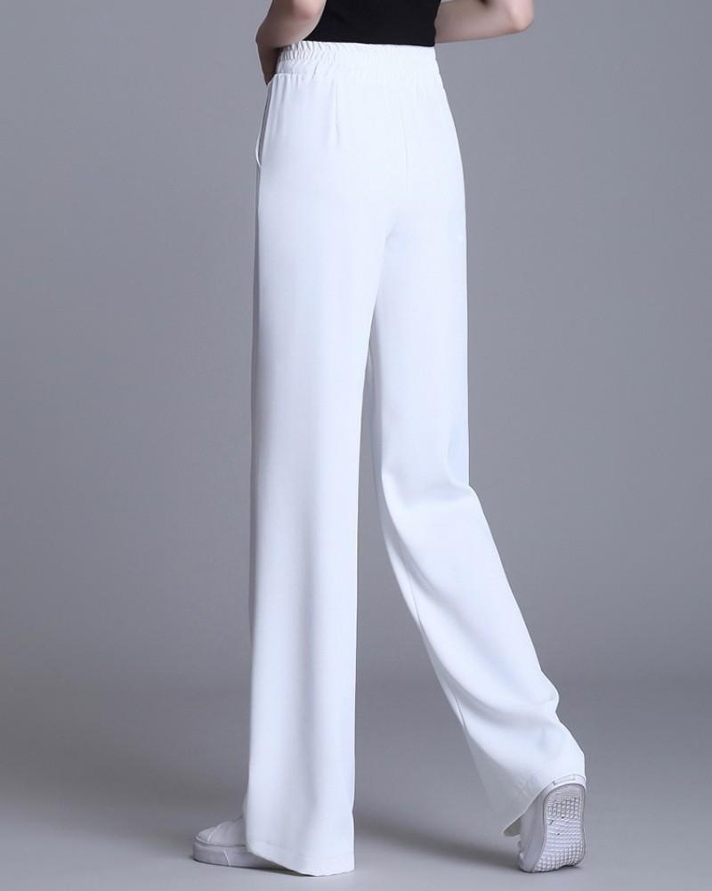 Dámské široké kalhoty letní tenké křížové písmeno elastický pas rovné dlouhé kalhoty streetwear volné kalhoty s vysokým pasem