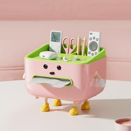 Söt servettlådsöverdrag Servettlådsställ med ben och telefonhållare Multifunktionell servettutdelare med fack för hemmakontoret