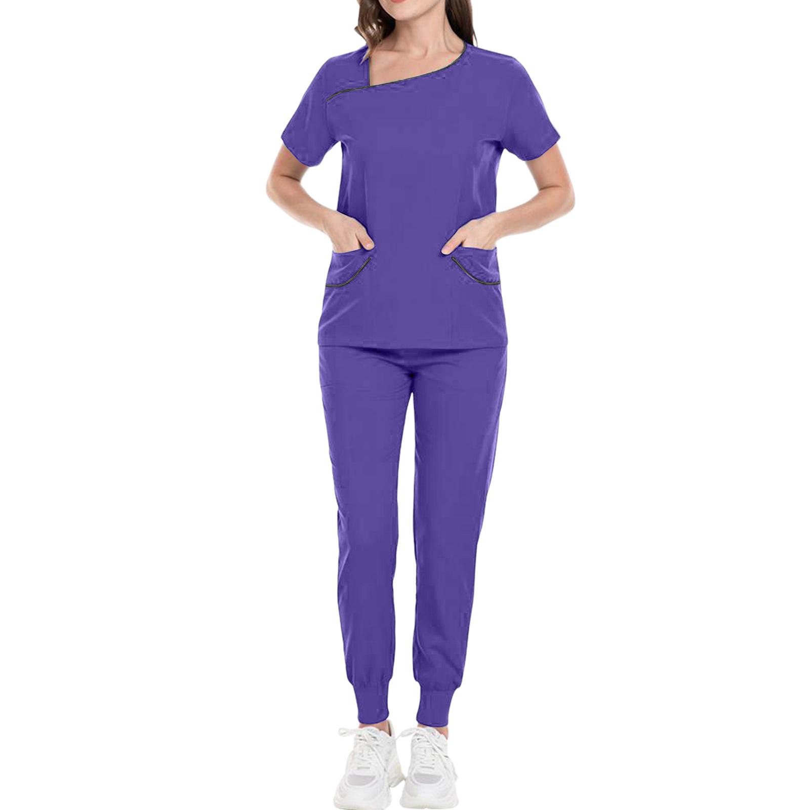 

Ladies Comfortable And Casual Solid Color Short Sleeved Pants Protective Suit Set XL