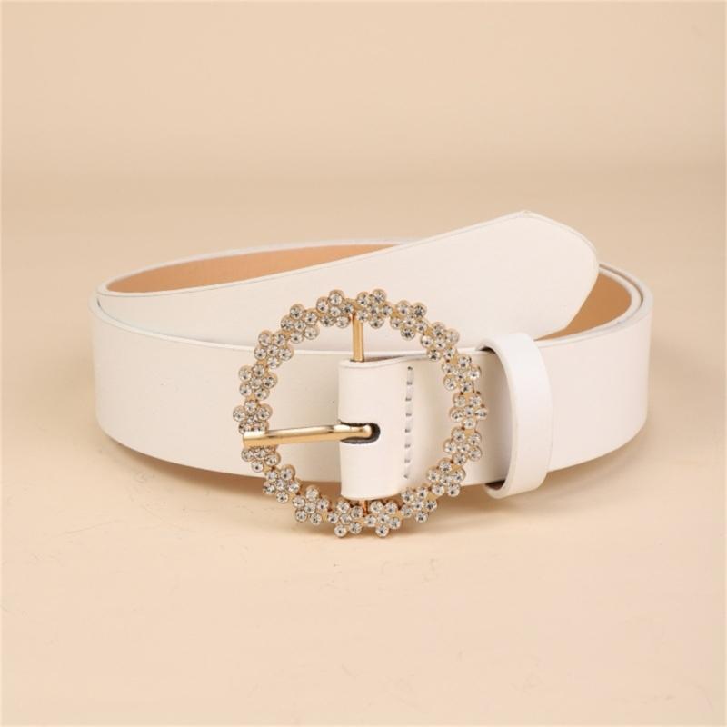 Stylish Rhinestones Embellished Waist Belt Soft PU Leather Waist Girdle Adjustable Strap For Dresses And Outfits
