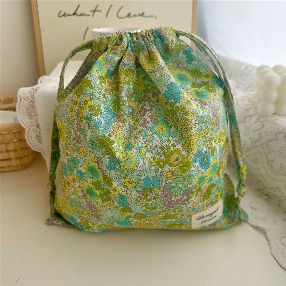 Multi-Purpose Cotton Drawstring Storage Bag Floral Print Dustproof Makeup Bag Portable Ins Style Cosmetic Bags Travel Use