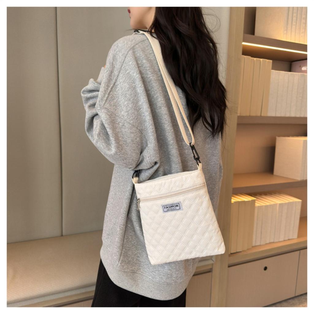 Borsa a tracolla semplice a griglia di diamanti a tinta unita per donna, borsa a spalla casual, borsa a tracolla piccola quadrata leggera e versatile