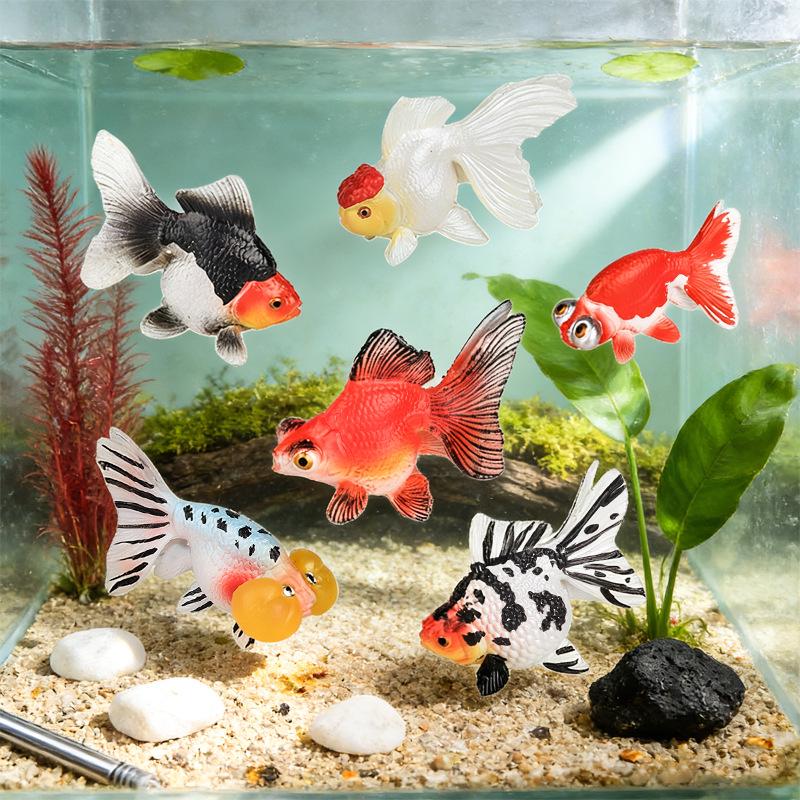 Children's Realistic Goldfish Tank Ornaments - Red-Capped and Gilded Skygazing Design