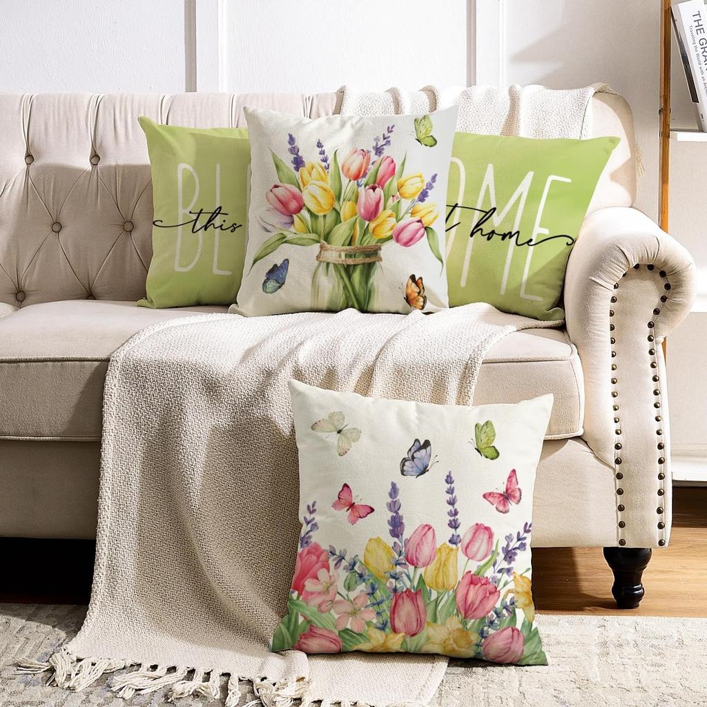 Cheerful Floral - Butterfly Home Pillow CoversLiving Room Sofa Cushion Cover, Soft and Comfortable, Bedroom Room Decoration