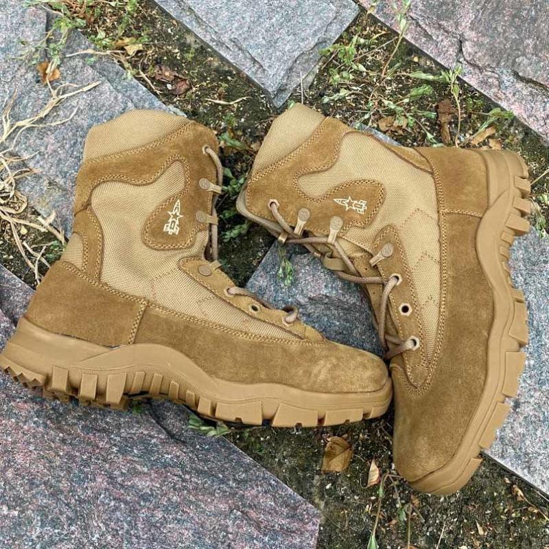 

New brown fire boots cowhide training boots high top anti-puncture desert wear-resistant outdoor boots men s combat boots men s ultra-light 37