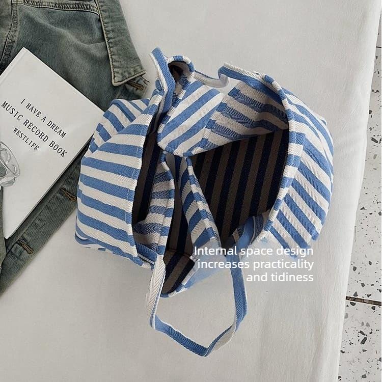 Striped large capacity canvas tote bag women's shoulder bag