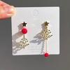 Elegant Red Pearl Snowflake Long Tassel Earrings for Women Exquisite Asymmetrical Christmas Tree Earrings New Year Jewelry Gift