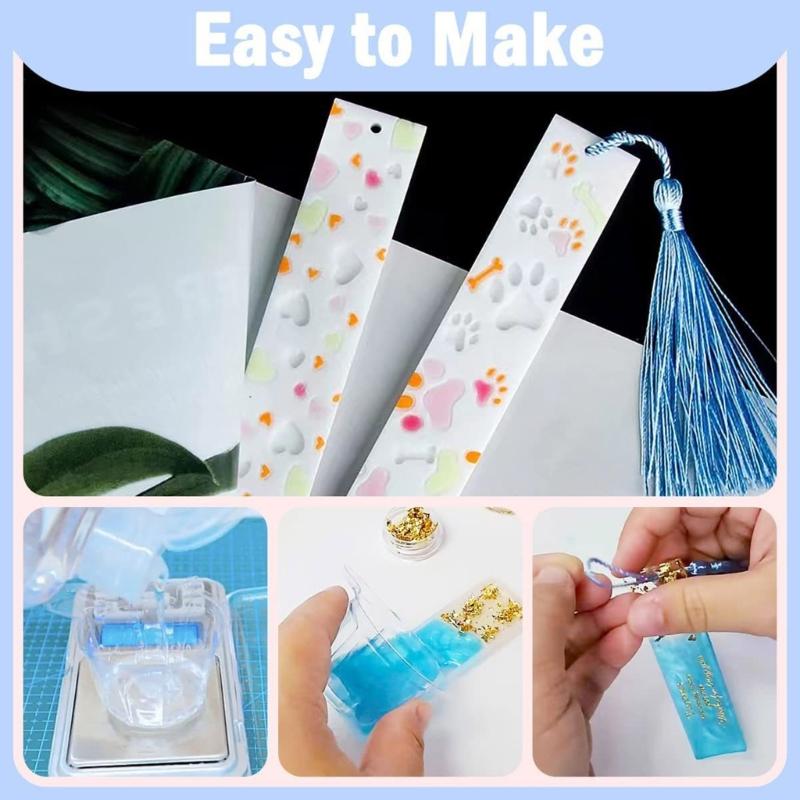 Bookmark Resin Molds with Tassel Kit Cat Paw Heart Shape Bookmark Silicone Molds for Handmade Bookmark Making Home Decor