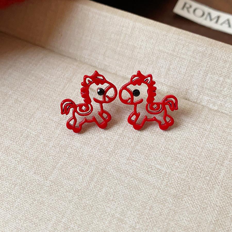 

New Year s red drip oil red fireworks pony zircon pearl stud earrings retro earrings earrings women