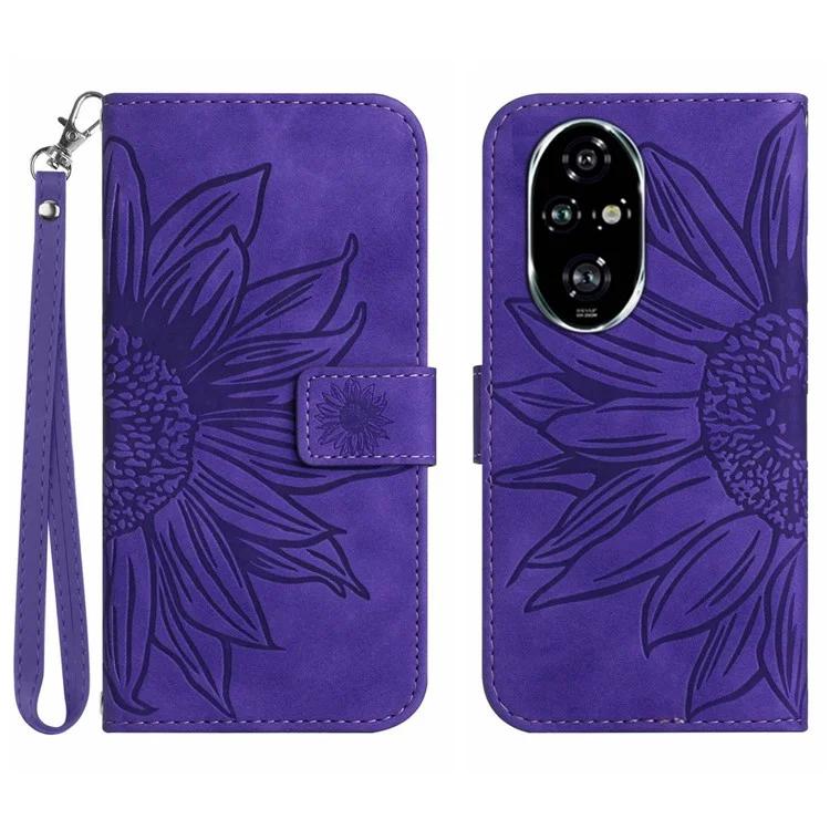 HT04 For Honor 200 5G Case Sunflower Leather Wallet Protective Phone Cover with Wrist Strap