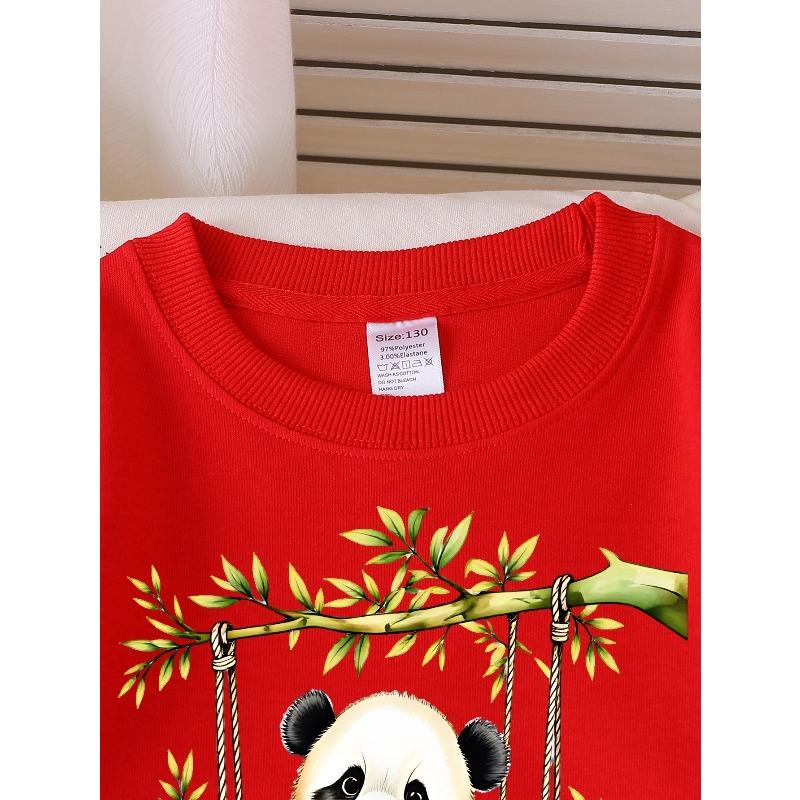Weiches Rundhals-Sweatshirt für Mädchen mit süßem Panda am Schaukelast und kreativem Print, Lässiger Allrounder für Herbst und Winter, Ideales Weihnachtsgeschenk