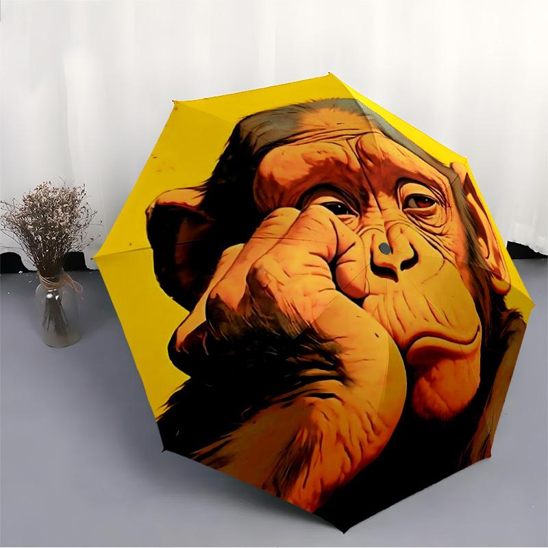 1PC Chimpanzee Monkey Automatic Folding Umbrella Automatic Open/Close, Automatic Folding, 8-Rib Durable Frame, Portable Travel Umbrella S10739