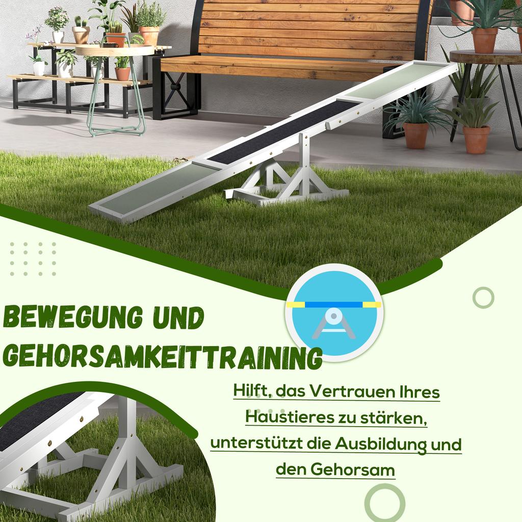 Wooden Pet Seesaw for Big Dogs, Dog Agility Equipment with Anti-Slip Surface - White