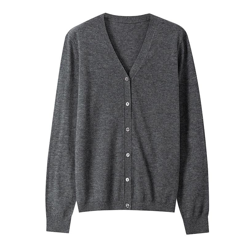 Autumn New 0 Wool Cardigan Women's Blouse Collar with Casual Long-sleeved Knitted Sweater Jacket Thin Top