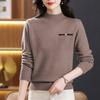 Sweater Women's Solid Color Semi High Neck Knitted Sweater Spring and Autumn Long Sleeved Casual Pullover