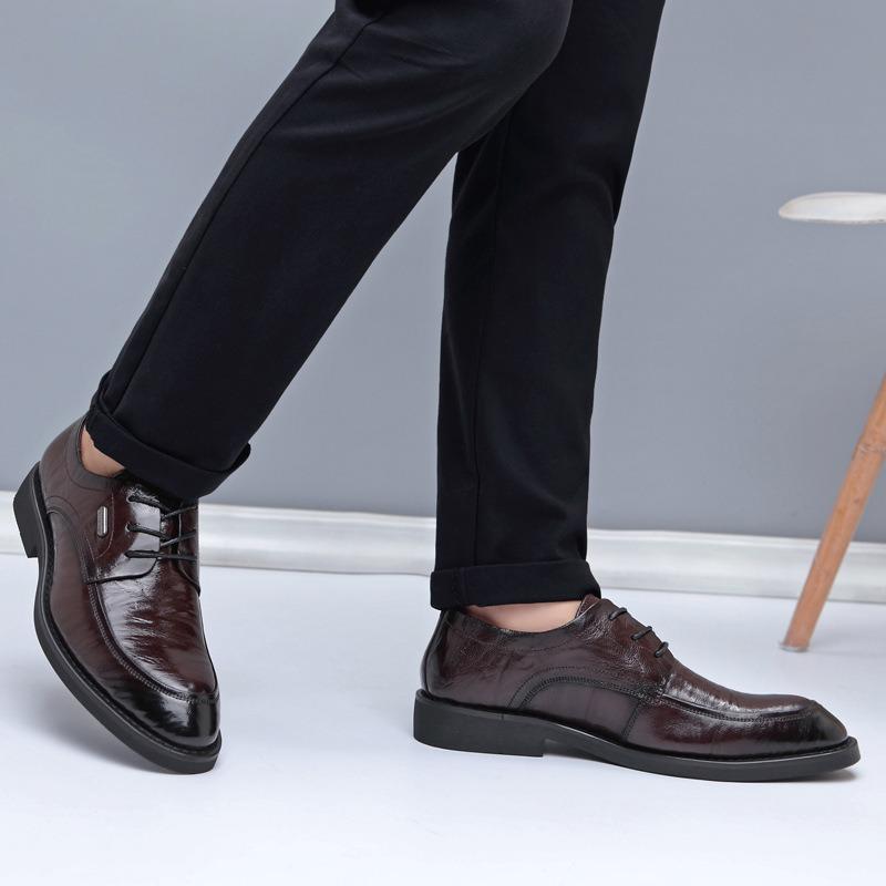 New Men's British Style Genuine Sheepskin Leather Breathable Derby Shoes - Business Formal Footwear