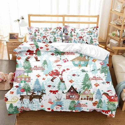Bedrucktes Bettbezug-Set Für Frohe Weihnachten 3D-Weihnachtsbaum, Schneeflocken, Weihnachtsmann Doppelbett Deckenbezug + Kissenbezüge
