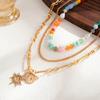 Vintage Gold Color Sun Flower Pendant Necklace Women Geometric Imitation Pearl Resin Glass Beaded Choker Jewelry