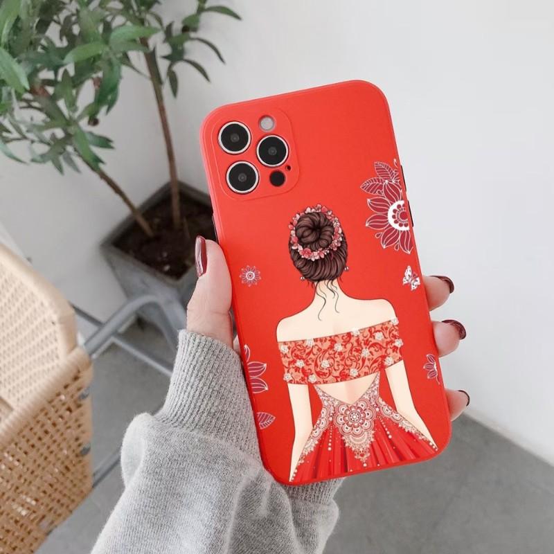 Girl In Red Dress Phone Case For IPhone 14 11 12 13 Pro Max X XR XSMax 6 6S 7 8 Plus SE 2022 Soft Square Color Phone Cover