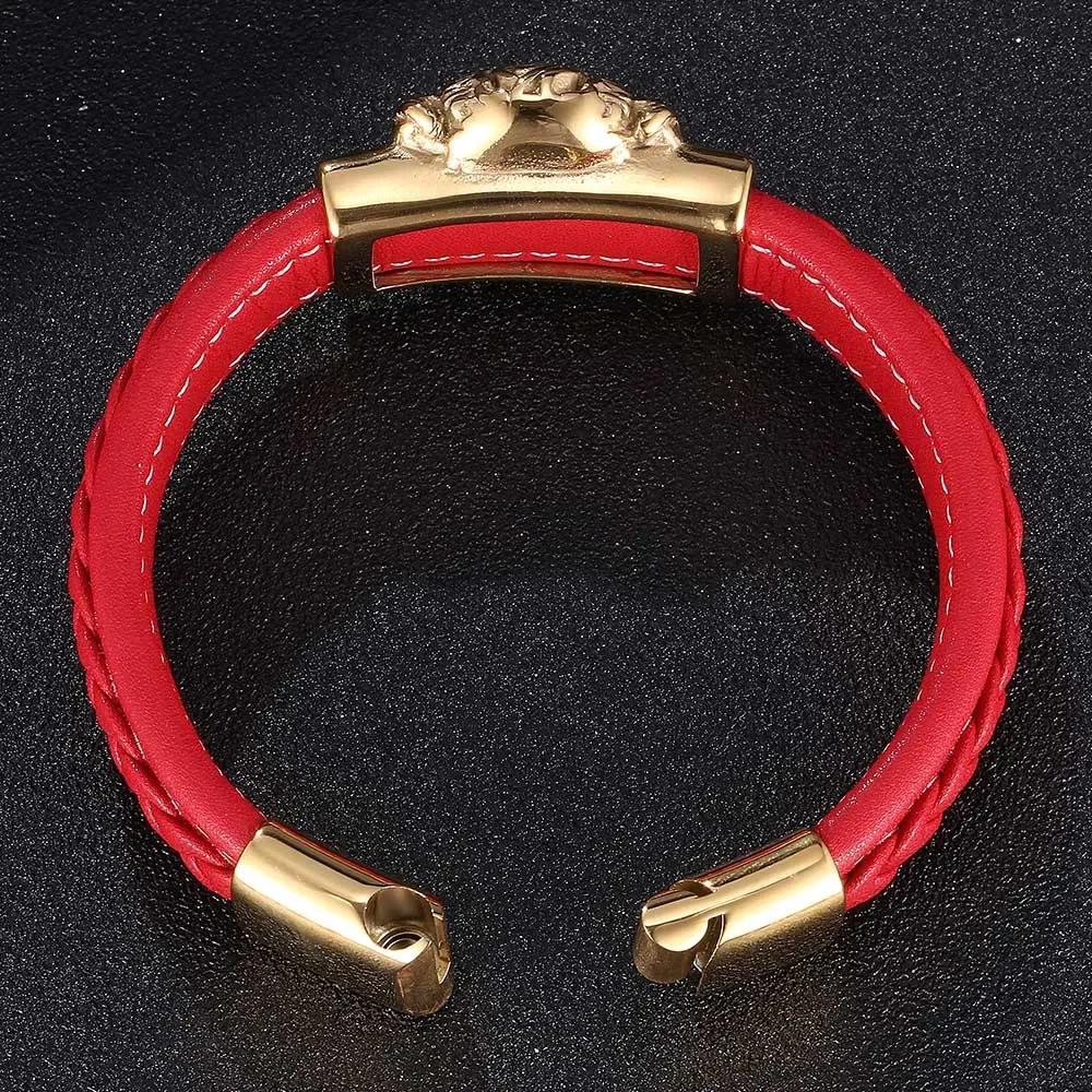 Nouveau Design Punk Couleur Or Animal Cuir Véritable Bracelet Homme Femme Acier Inoxydable Jonc Bracelet Bijoux