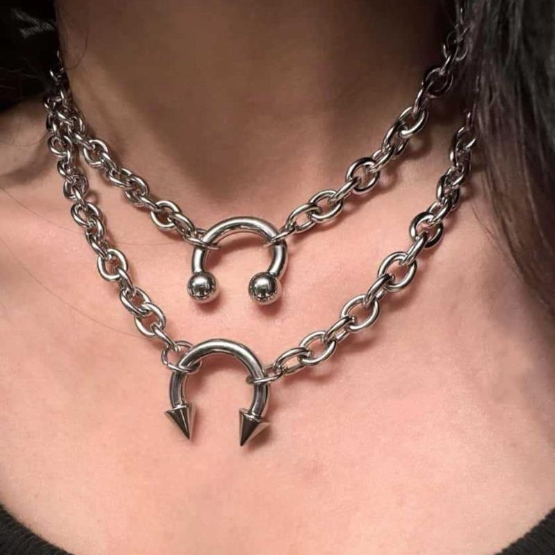 Geometric Nose Clip Collarbone Necklace Stainless Steel Adjustable Neck Chain Jewelry For Club Party Daily Wear