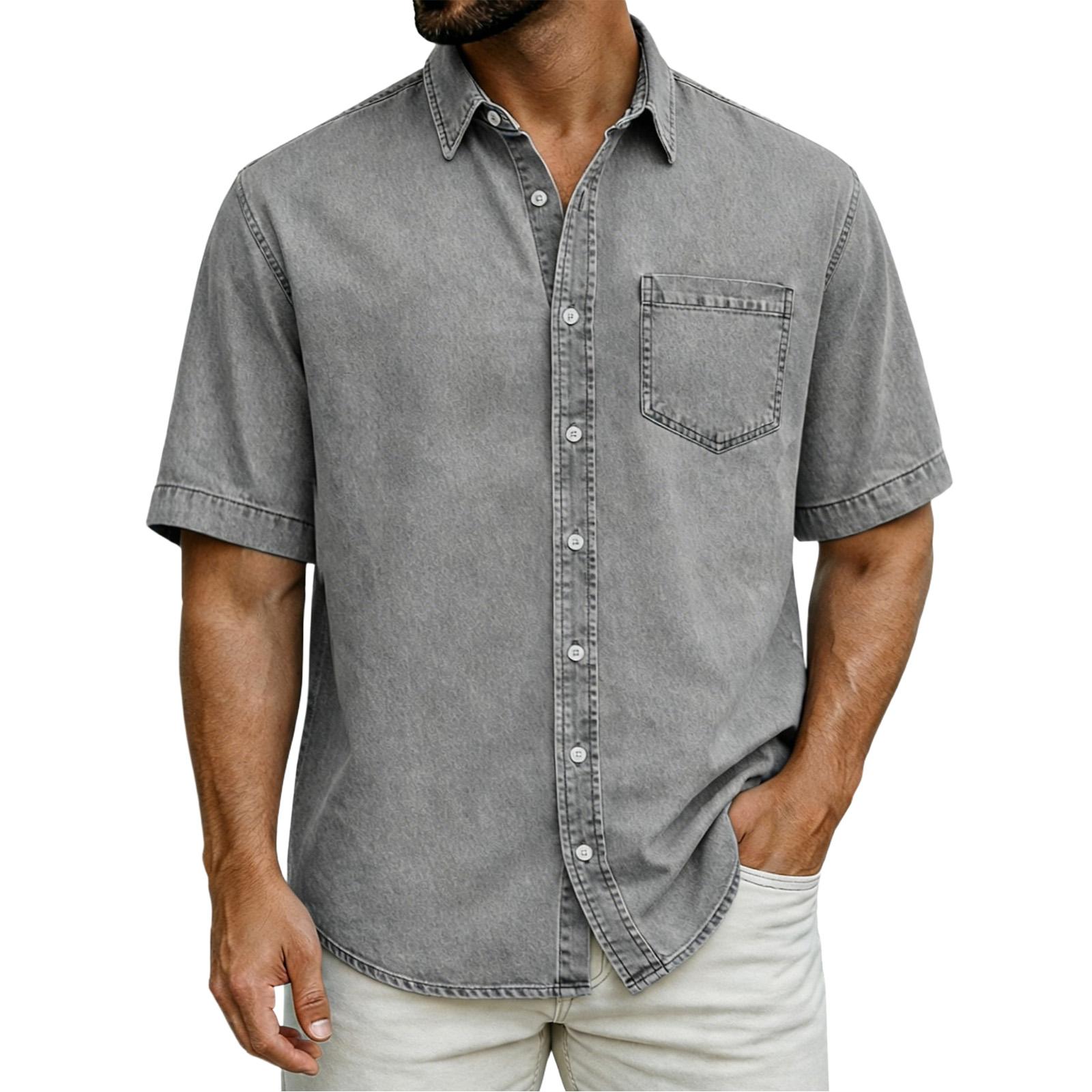 

Men s Casual Loose Button-Down Collar Short-Sleeve Denim Shirt XXL