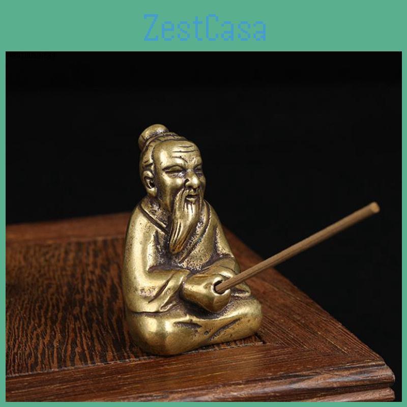 Antique Taoism Laozi Laotse Bronze Soothe The Nerves Statue Pure Copper Buddha Figurines Ornaments Incense Home Accessories