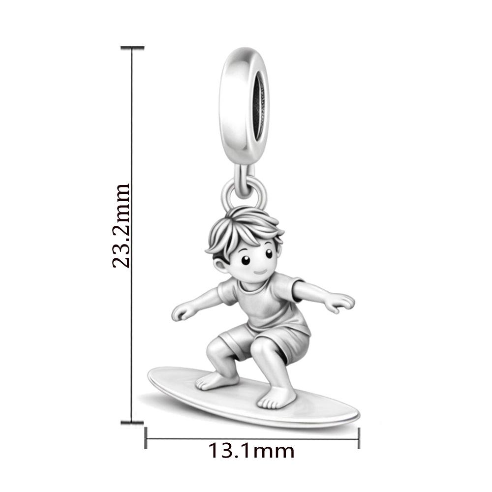 Eco-friendly Copper S925 Surfing Boy Piano Pendant for DIY Beading