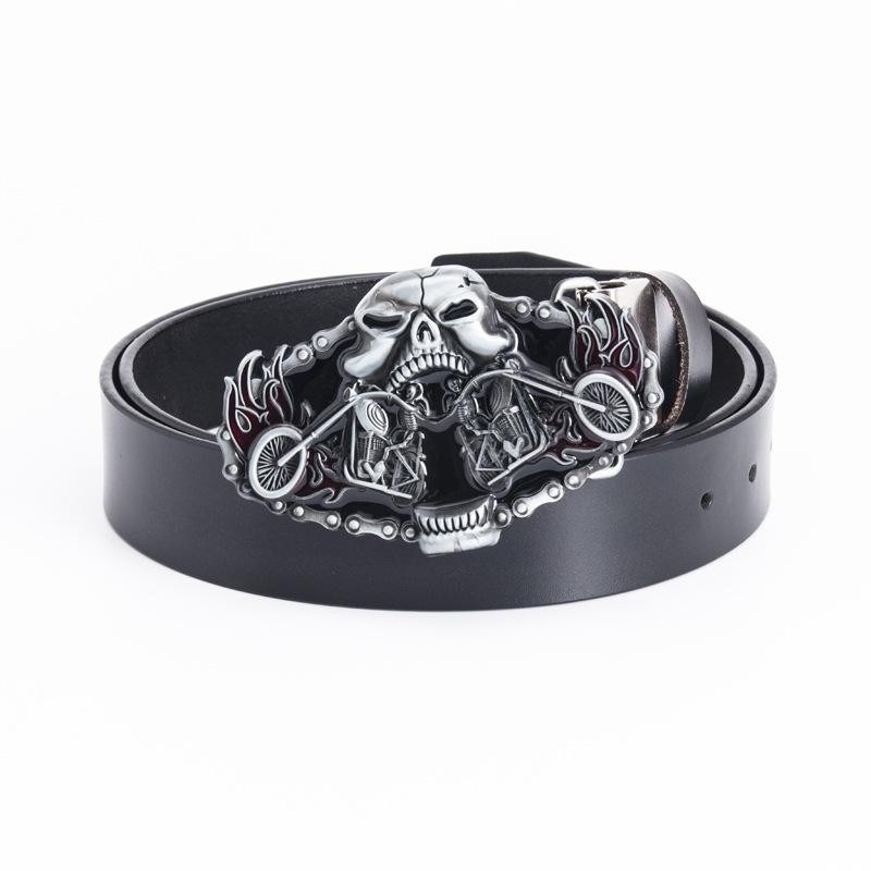 Men's Pull Belt Cowhide Designer Fashion Belt Harley Motorcycle Driver Personality Belt