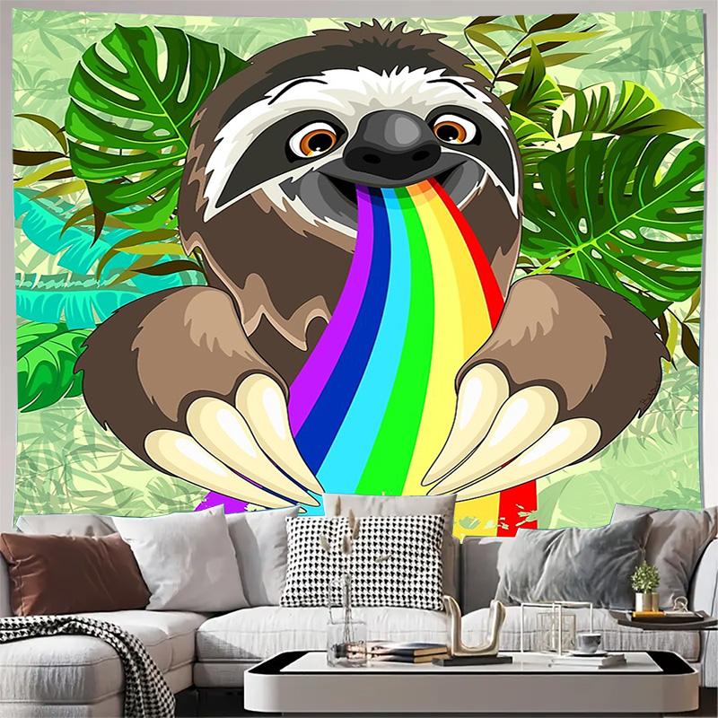 

Яркий Радужный Ленивец Гобелен Настенный Декор Природа Эстетика Комнаты Хиппи Бохо Стены в Общежитии Искусство Подарок Тропический Лес Полог 74x94cm(29x37in)