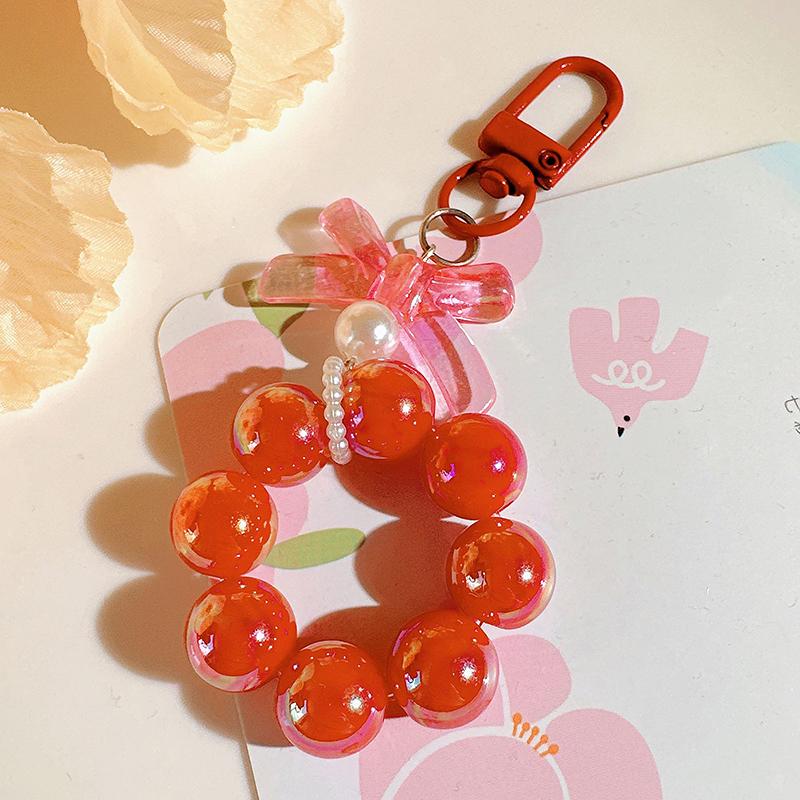 Plastic Fashion Beaded Bow Keychain Exquisite Candy Color Pearl Keyring Creative Shiny Bows Beaded Pendant Girls