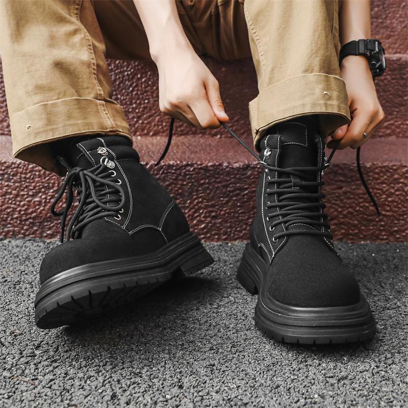 Fashion Mens Casual Outdoors Desert Boots Black Brown Cow Suede Leather Shoes Cowboy Platform Boot Handsome High Motorcycle Botas Hombre