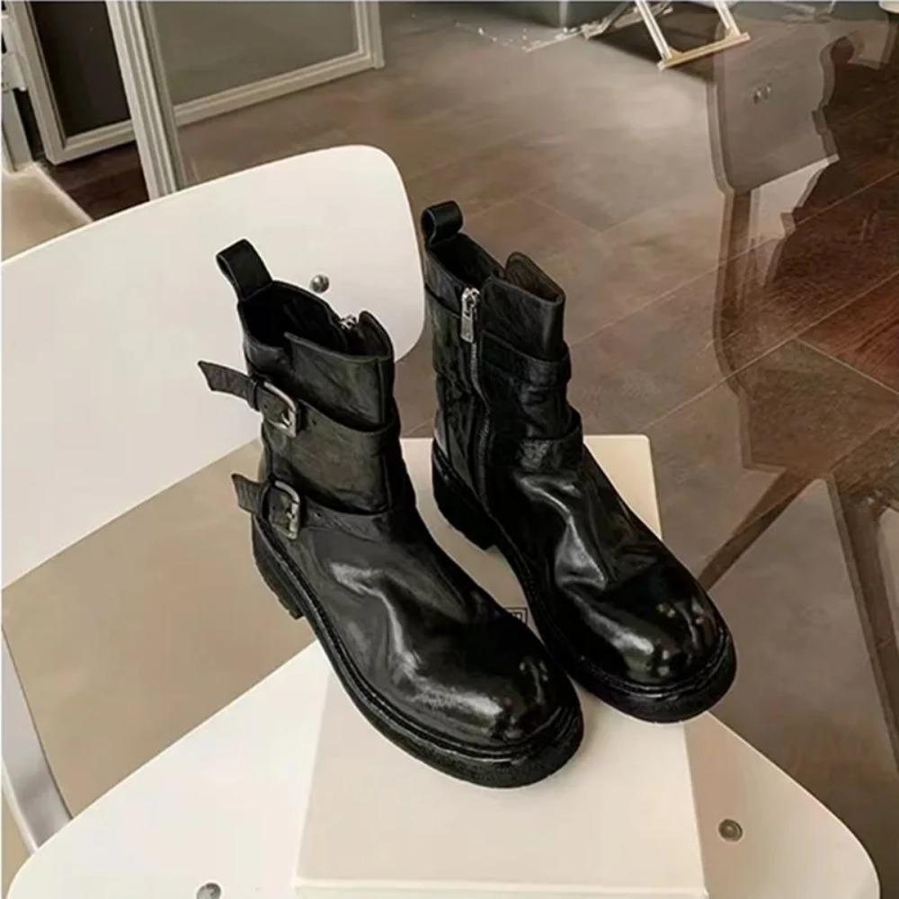 Women Boots Autumn/winter New Slim Short Shoes Washed and shrunk Horse Leather Thick Soled Woman's Knight Botas Platform Boots