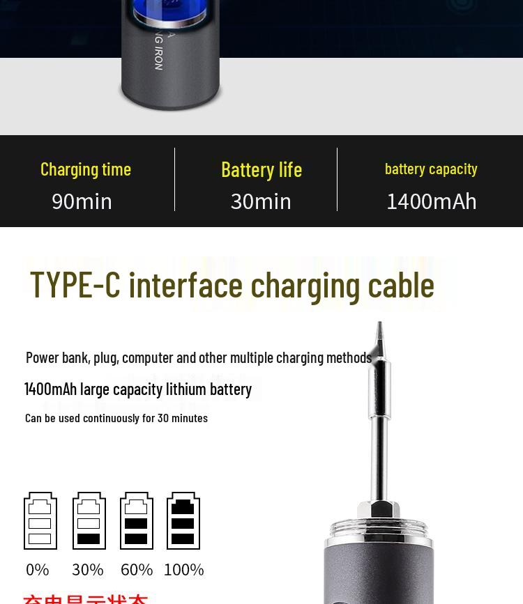 Mini Intelligenter Temperaturkontrollierter Typ-C Lötkolben mit Fünf Geschwindigkeitsstufen