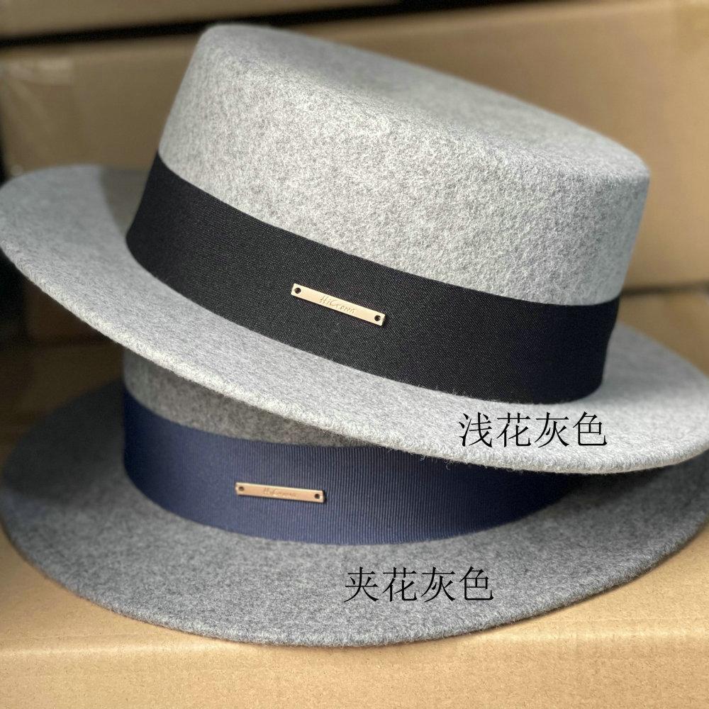 White French Autumn and Winter Flat Top Woolen Top Hat Women's Flat Edge Small Edge British Big Head Circumference Men's Versatile Camel Black