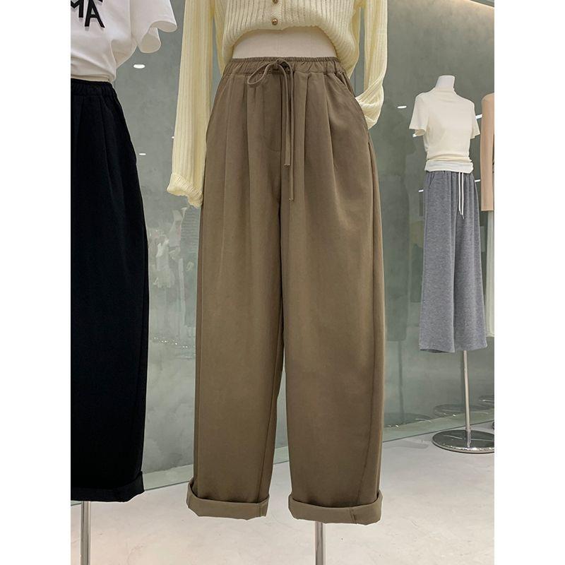 Plus Size Women's High Waist Wide Leg Pants - Spring Loose Fit with Elastic Lace-up Waist
