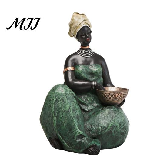 Sitting African Character Lady Figurine, Resin Ethnic Sitting/Standing Woman Statue, Hand-Painted Bohemian Home Decor for Tabletop Art Decoration