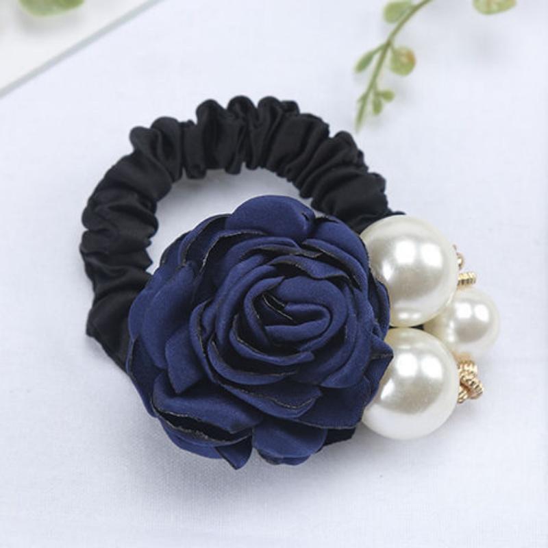 A Rose, Pearl, Large Intestine Ring with a Retro Charm, Camellia, Rubber Band, Hair Tie, Hair Accessory for a Woman