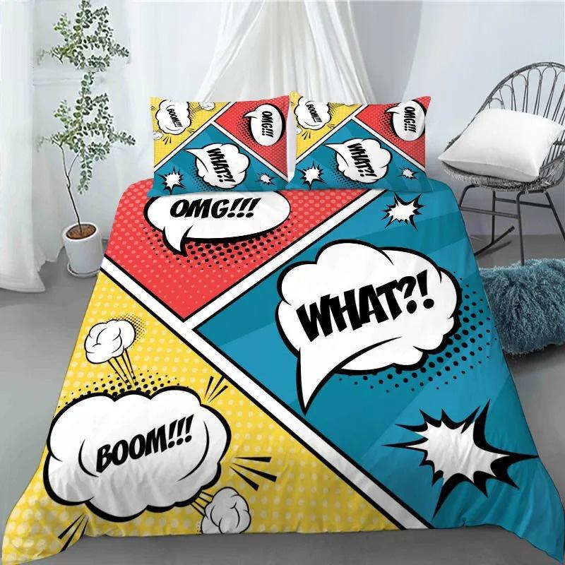 3D Hip Hop Art Style Duvet Cover Cool Rock and Roll Style Quilt Cover with Pillowcase for Kid Home Bedroom Decor King Queen Size
