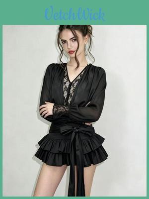 Chancloi Vietnam Fashion Long Sleeve Waist Tie Flared Mini Skirt For Youth
