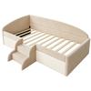 Cama Estofada Cama Infantil 90*190cm, Cama Multifuncional, Com Degraus e Grades de Proteção, Tecido de Veludo Amigo da Pele, sem Colchão Bege