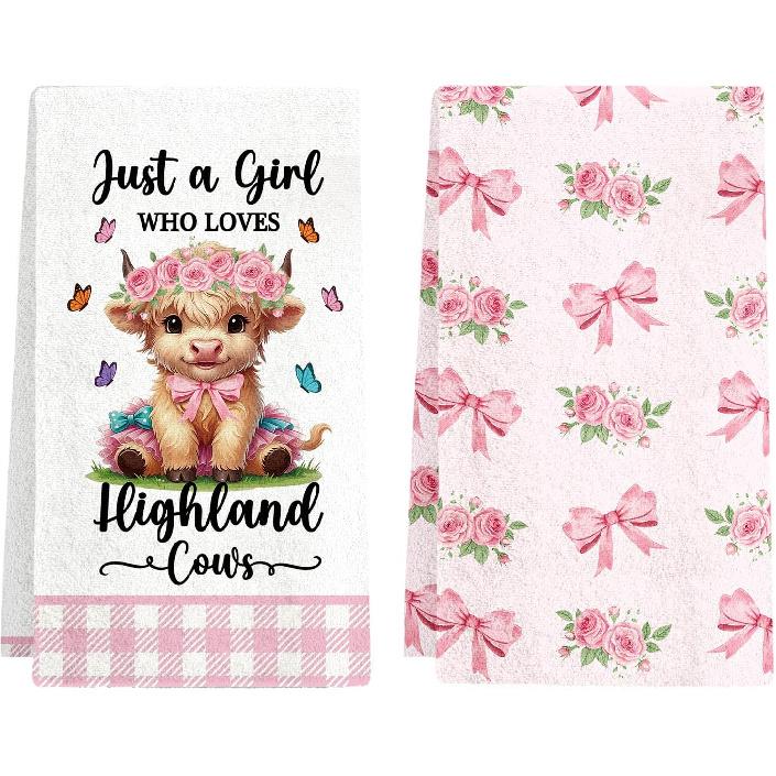 Black Cat Floral Kitchen Towels - Set of 2 Flower Cat Dish Towel for Kitchen Drying, Soft Absorbent Cute Dish Towels Cats Spring, Black Cats Flower