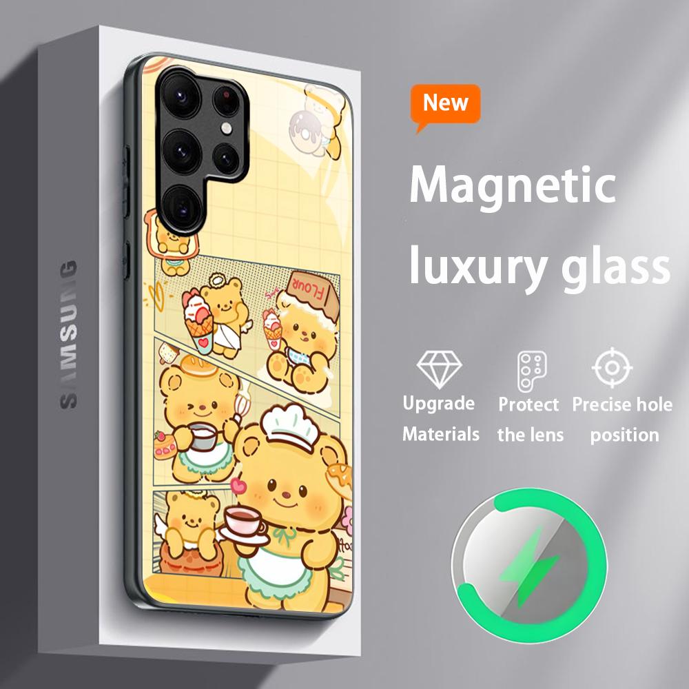 Brand B-Butter Bear Cartoon Phone Case For Samsung S26 S25 S24 S23 S22 S21 S20 Plus Ultra Glass Magnetic Case