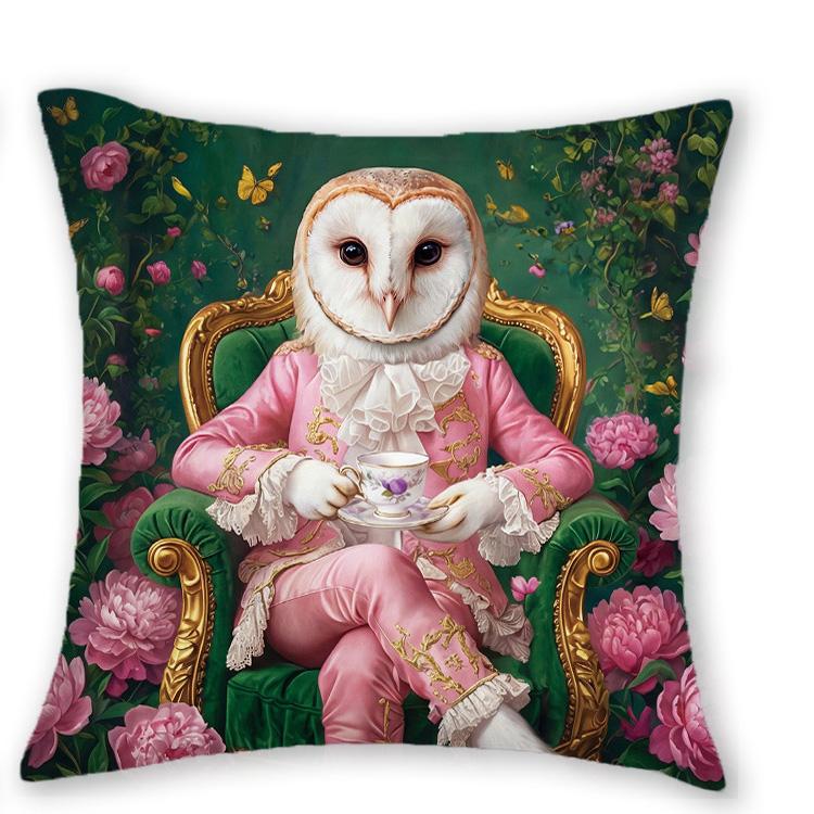 1/4pcs Vintage Royal Animal Gentleman Fox Owl Squirrel Decorative Throw Pillow Covers Floral Garden Tea Party Cushion Cases