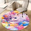 1pc Anime Design Round Carpet Cute Kitten with Colorful Flowers Chair Mat for Office, Home Decor, Living Room, Bedroom, Game Room, Non Slip Rug