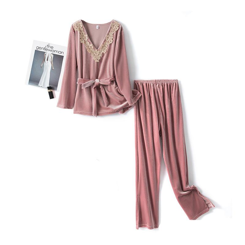 Pajamas Women's Spring, Autumn and Winter Gold Velvet Long-sleeved Trousers Two-piece Split Can Be Worn Out Casual Home Wear