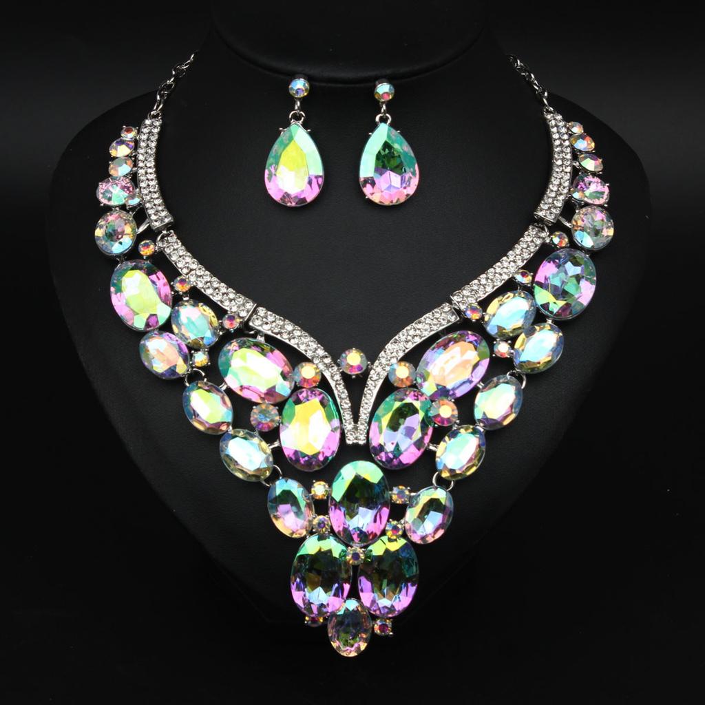Exaggerated Crystal Necklace Earring for Women Jewelry Wedding Accessories