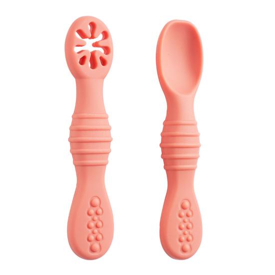 Soft Tip Spoons for Newborns 2Pcs Silicone Baby Spoon, Toddler Training Spoon Puree Fruit Puree, Babies Non-Slip Handle Infant Feeding Self