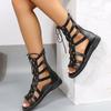 2026 New Women's Flat High Top Sandal Boots Hollow Out Back Zipper Rivet Retro Fashion Sandals